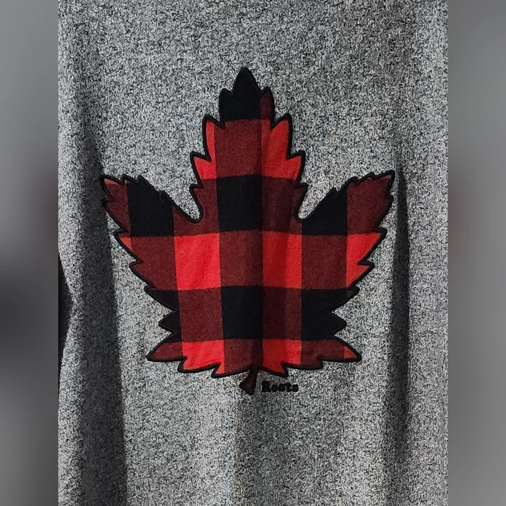 Roots Gender Free Grey Long Sleeve Plaid Shirt with Maple Leaf size:L - Picture 5 of 7